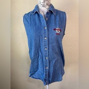 Hard Rock Cafe sleeveless denim‎ button down